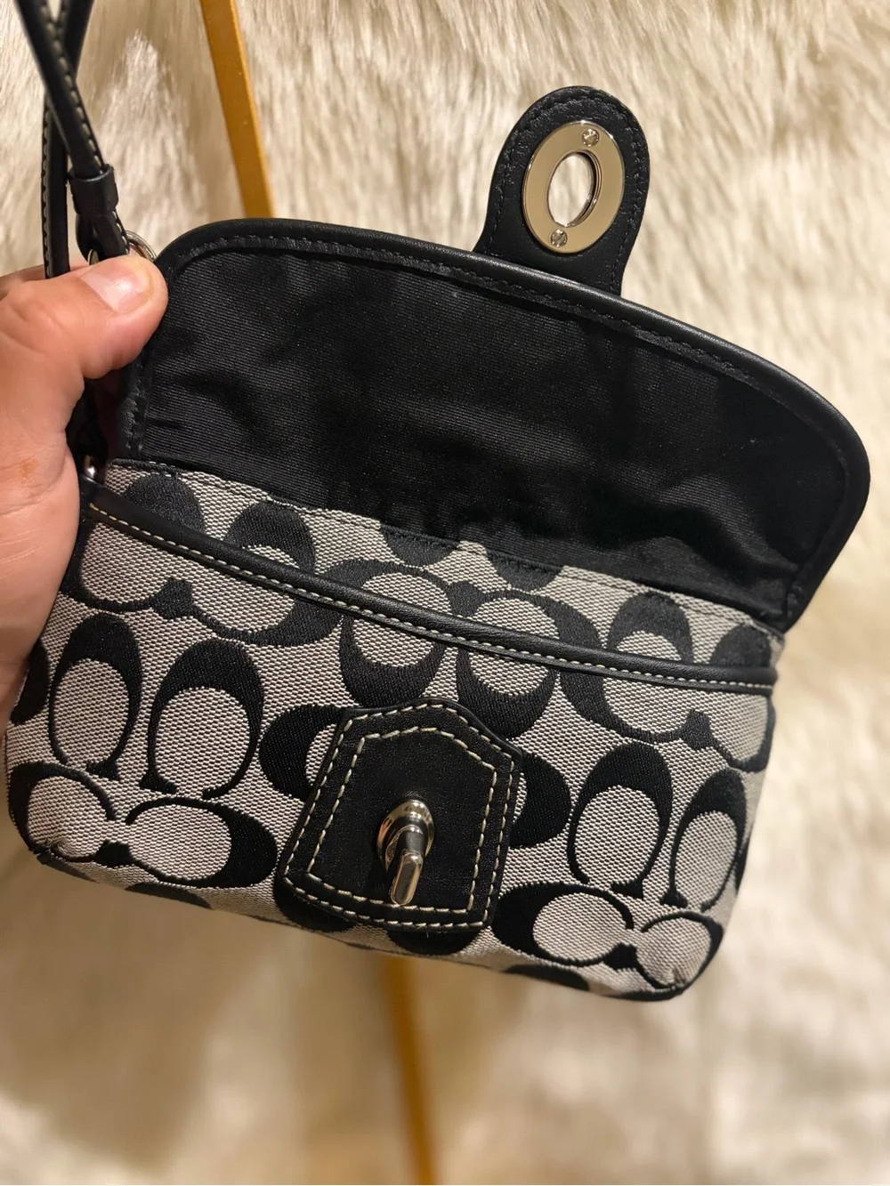 Coach Signature Jacquard Turnlock Flap Wristlet